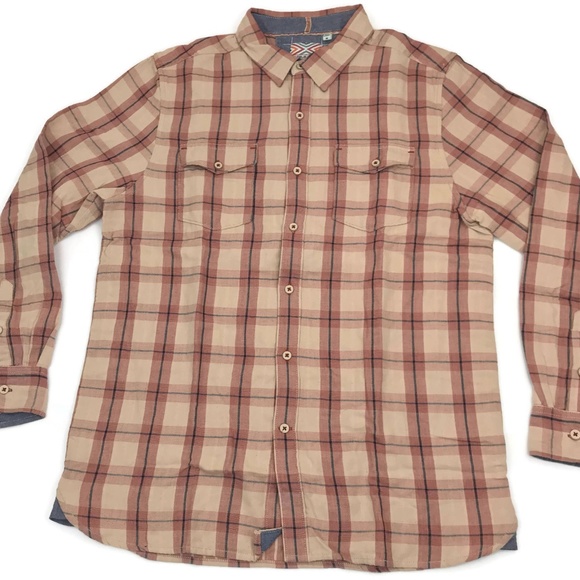 True Grit Pink Tan Plaid Button Down Shirt Size M - Picture 5 of 7